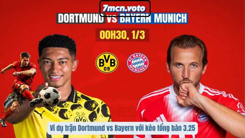 Kèo Tổng Bàn Thắng - Hướng Dẫn Phân Tích & Bắt Kèo Chính Xác 4 Ví dụ trận Dortmund vs Bayern với kèo tổng bàn 3.25